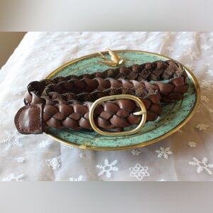 Vintage Braided Suede Leather Belt O-Ring Buckle Brown Boho Western Medium 27-31